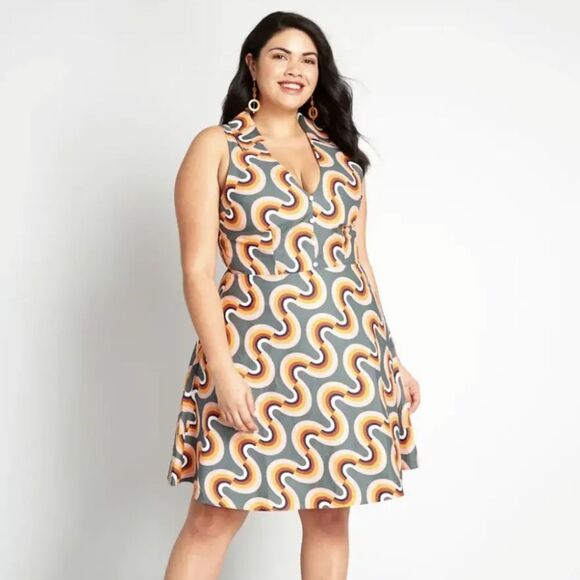 Mod Cloth Mod Well Rainbow Retro Inspired Cotton Dress Women's Plus Size 14 - Picture 1 of 14